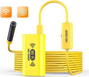 F130 WiFi Endoscope Camera 8MM Yellow HD1200P IP67 Waterproof USB Inspection Borescope 8LEDs Wireless Endoscopy for Android Iphones PC Soft Cable