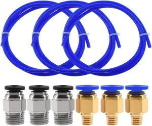 TWO3PCS 1Meters Blue PTFE Tube + 3 PC4-M6 Pneumatic Connector + 3 PC4-M10 Connectors for 3D Printer 1.75mm Filament