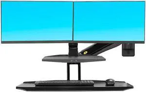 MC55-2A Dual Wall Mount 22-27in Ergonomic Sit-Stand Workstation Monitor Holder with Foldable Keyboard Tray Gas Strut Arm