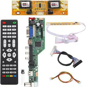 T.SK105A.03 Universal LCD LED TV Controller Driver Board TV/PC/VGA/HDMI/USB+7 Key Button+2ch 8bit 30 LVDS Cable+4 Lamp Inverter