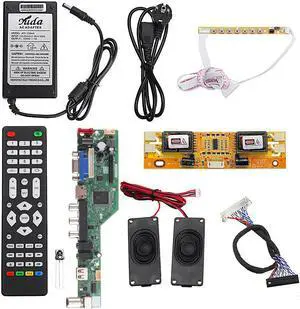 T.SK105A.03 Universal LCD LED TV Controller Driver Board +7 Key button+2ch 8bit 40Pins LVDS Cable+4pcs Lamp Inverter+Speaker+EU Power Adapter