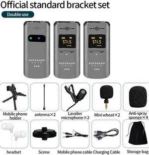 W-1 UHF Wireless Microphone Set with Bodypack Transmitter and Mini Rechargeable Receiver for for Vlogging DSLR Camera Mobile Phone