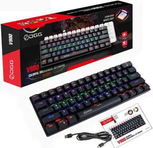 V900-DGG Mechanical Keyboard 61 Keys Compact Wired Blue SwitchLED Backlit Gaming Keyboard for PC Laptops Gamers