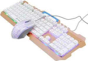 T21 Keyboard & Mouse Set USB Wired 104 Keys Metal Panel Rainbow Backlight Mechanical Feel Gaming Keyboard Gaming Mouse Combo for PC Computer Laptop