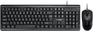 TF500 Business Wired Keyboard Mouse Combo 104-Key Keyboard 3-Button 1000DPI Mouse Set for Office PC Computer