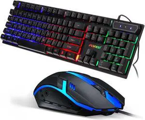 Keyboard & Mouse Set 104 Keys Gaming Keyboard Suspended Light Transmiting Keycap Waterproof RGB Backlight Mechanical Feel Keyboard Gaming Mouse Combo for PC Computer Laptop FV-Q305S