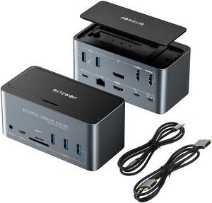 BW-TH13 18-in-1 USB C Docking Station with M.2 SSD Enclosure Quadruple Display SD/TF Card Slot RJ45 Ethernet Port 100W Power Delivery