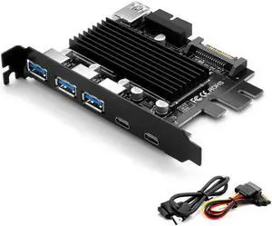 HC425 5 Ports USB 3.0 Type c PCI-E Expansion Card External Controller Express 19 Pin Cable SATA Power Connector Cord for PC
