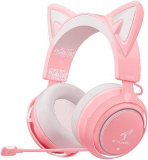 GS510 Cat Ear Gaming Headset Pink 3 Version with Microphone Virtual 7.1 Sound Game/Live/Video 3 Mode for PS5/4 Computer Gamer