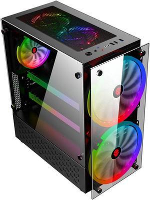 RGB Computer Case Double Side Tempered Glass Panels ATX Gaming Cooling PC Case with Two 20cm fans Support 360mm Graphics Card