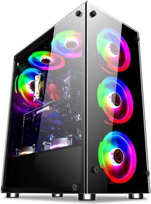Hyun Shadow Desktop Computer Case Double-sided Glass Transparent Side Panel ATX PC Computer Case for Home Office