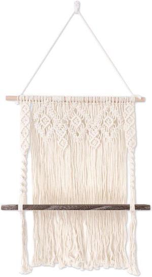 Wall Hanging Shelf Wood Rope Tassel Swing Shelves Woven Tapestry Storage Rack Holder Home Office Room Decor