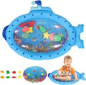 Blue Sprinkler Play Mat With Cartoon Submarine Pattern For Kids Filling Fun Water Cushion Baby Toys Summer Play