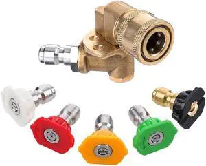 5Pcs 2.0 GPM High Pressure Washer Spray Nozzle Tips with Connector 1/4 Inch Quick-connect 4500PSI 90° Rotary Connector