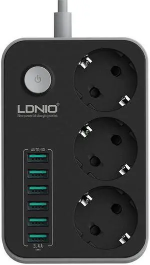 Power Strip Outlet Surge Protector with 3 AC Outlets and 6 USB Charging Ports EU Standard