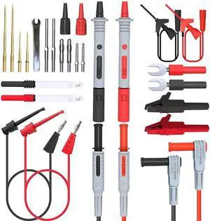 P1308D Silicone Multimeter Test Leads Kit Replaceable Gold-Plated Precision Sharp Probe Set Alligator Clip Minigrabber