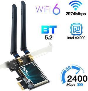3000Mbps PCI-e Wireless Adapter Intel AX210 wifi 6E Wlan Card Bluetooth 5.2 Dual Band 2.4GHz/5GHz MU-MIMO AX200NGW 802.11ax