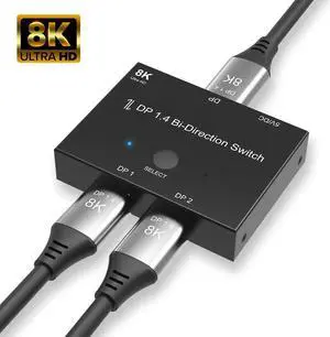 DisplayPort 1.4 Bi-Direction Switch Splitter 1X2 or 2x1 DP 1.4 KVM 8K@30Hz 4K@144Hz for Multiple Source and displays switcher