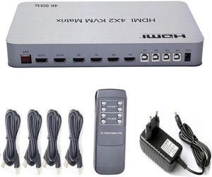 2.0 4x2  KVM Matrix Audio Video Switch Splitter Dual Display 4K 60hz Support 2 USB Mouse Keyboard Control 4 Computer PC