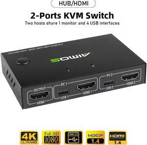 AIMOS AM-KVM201CC 2-Port KVM Switch HDMI-compatible splitter 10Gbps USB Switch Splitter for 2 PC Sharing Keyboard Mouse Printer