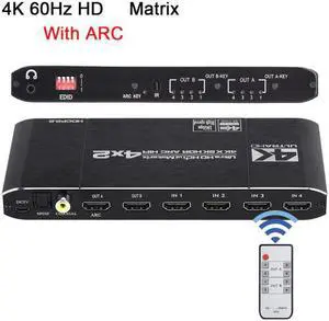 4x2  Matrix  Switch Splitter with SPDIF and L/R 3.5mm HDR -compatible Switch 4x2 Support HDCP 2.2 ARC 3D 4K@60Hz