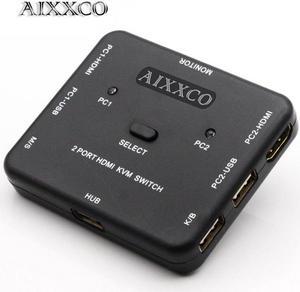 AIXXCO HDMI KVM Switch 1.4v Switcher 2 Port PCs Sharing 2 Devices for Keyboard Mouse Printer Monitor Selector HDMI Switch KVM