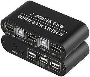 HDMI KVM Switch 2 Port Box Share 2 PCs with One Monitor 4K@30Hz with USB2.0  Support Keyboard and Mouse Connections