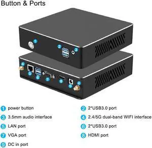 PC  Core i3/i5/i7 8GB RAM 128GB/256GB Windows 10 System HDMI-Compatible VGA Dual OutputDual-Band WiFi Gigabit Ethernet