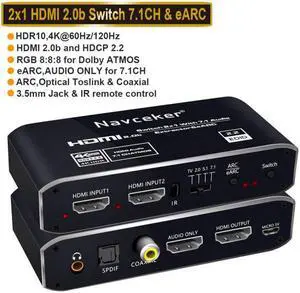 2x1 4K 120Hz  Switch eARC Audio Extractor ARC Optical Toslink  2.0 Switch 4K 60Hz  Switcher Remote for Apple TV PS4
