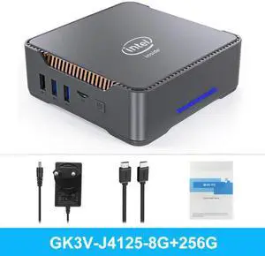 Mini PC GK3V   Celeron J4125 Quad Core DDR4 8GB 256GB SSD Windows 10 Desktop with HD VGA Port 1000M LAN BT  WIN10