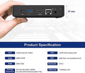 N40 Mini PC Windows 10 Pro  Celeron Processor N4020 DDR4 4GB 64GB 2.4G/5G WiFi Bluetooth 4.2 VGA PC Gamer Smart Computador