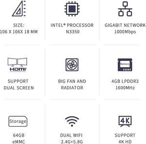 T4 PRO Mini PC TV BOX Windows10  N3350 5.8G Wifi 1000M LAN 4G 64G 4K Display Office Game Computer Pocket PC