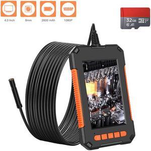 Borescope 1080P 2.0MP Snake Camera 8mm Borescope Camera 4.3 " IPS Screen Waterproof Inspection Camera with 32GB