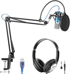 USB Microphone for Windows and Mac with Stand, Shock Mount, Pop Filter,Kit for Broadcasting and Sound Recording (Black)