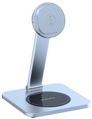 EMONITA  Magnetic iPad Stand with 18W Fast Charger. Foldable L Shape, Strong Magnets, 360 Rotation, 180 Tilt, Sturdy Wireless Charging Base