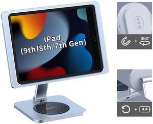 EMONITA Foldable Magnetic Stand with Charging Case A7 for iPad (9th / 8th / 7th Generation) 10.2-Inch. Strong Magnets, 360 Rotation, 90 Tilt, 47W Fast Charger Adapter USB C Cable Included