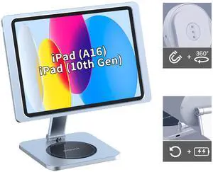 EMONITA Foldable Magnetic Stand with Charging Case A8 for iPad (10th Generation) 10.9-Inch. Strong Magnets, 360 Rotation, 90 Tilt, 45W Fast Charger Adapter USB C Cable Included