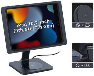 EMONITA Foldable Magnetic Stand with Charging Case A7 for iPad (9th / 8th / 7th Generation) 10.2-Inch. Strong Magnets, 360 Rotation, 90 Tilt, 45W Fast Charger Adapter USB C Cable Included