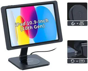 EMONITAFoldable Magnetic Stand with Charging Case A8 for iPad (10th Generation) 10.9-Inch. Strong Magnets, 360 Rotation, 90 Tilt, 45W Fast Charger Adapter USB C Cable Included
