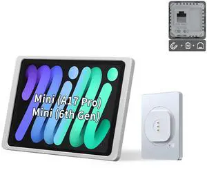 EMONITA Magnetic Tablet Holder for iPad Mini 8.3" (A17 Pro/A15) | A6 Wall Mount Charger with PoE+DC 18W QC, Ultra-Strong Magnets & 360° Rotation