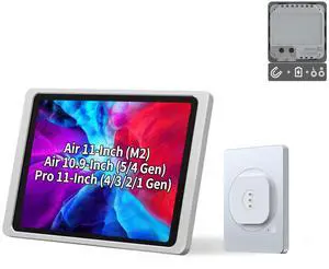 EMONITA Industrial-Strength Magnetic Wall Mount for iPad Air 11/10.9 inch & iPad Pro 11 inch (M2/M4 Chip) - 360° Rotating Charging Dock, 18W Fast Charge, Neodymium Magnets, Universal 100-250V AC