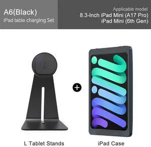EMONITA Magnetic iPad Stand with Charging Case for iPad mini (6th gen/ A17) 8.3", 360° Adjustable and Rotatable Charging Port