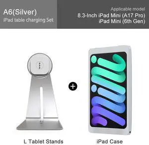 EMONITA Magnetic iPad Stand with Charging Case for iPad mini (6th gen/ A17) 8.3", 360° Adjustable and Rotatable Charging Port