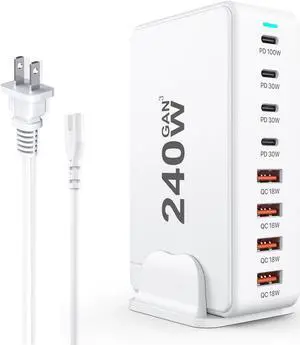 CZQEPMB USB C Charger, 240W GaN 8 Port USB Fast Charger Block, PD100W Multi-port Charging Station, Type C Portable Wall Charger Power Adapter Plug for Samsung/iPhone/Google, Laptop Charger for MacBook