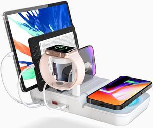 CZQEPMB 70W Charging Station for Multiple Devices, 5 in 1 Fast Charging Dock with 10W Max Wireless Charger and 4 Ports , 30W USB C PD Fast Charging for iPad, iPhone,Tablets,Kindle White