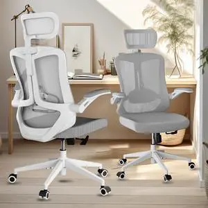 CZQEPMB Ergonomically comfortable home office chair table chair, high back gaming chair with wheels, mesh computer chair, waist support, adjustable headrest, flip armrest gray
