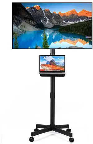 CZQEPMB Mobile TV Stand on Wheels, Height Adjustable Tilt Rolling TV Stand with Media Shelf for 23-60 inch LED, LCD, OLED Flat&Curved TVs, Holds Up to 55lbs, Max VESA 400x400mm
