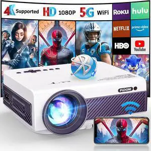 Projector with WiFi and Bluetooth, 5G WiFi Native 1080P Outdoor Projector 15000L Support 4K, Portable Movie Projector with Keystone & Zoom, for iOS/Android/Laptop/TV Stick/HDMI/USB/VGA/TF