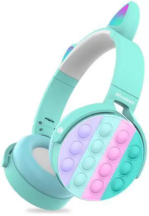 Wireless Bluetooth Gaming Headset with Microphone,Pop Bubble Rainbow Color Wireless Bluetooth Headset Cyan