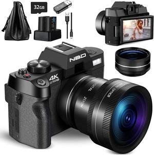 NBD 4K Digital Camera, 48MP Digital Cameras for Photography. 60FPS Video Camera for Vlogging, Wifi & App Control Vlogging Camera for Youtube, Small Camera with 32GB TF Card.Wide-angle & Macro lens